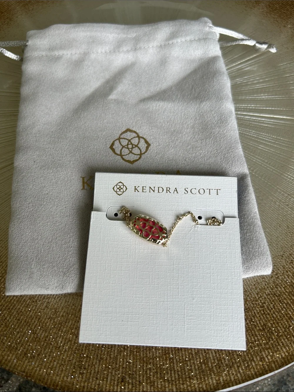 Kendra Scott Gold Elisa Necklace with Satellite Fuchsia Mosaic Stone - Picture 4 of 5